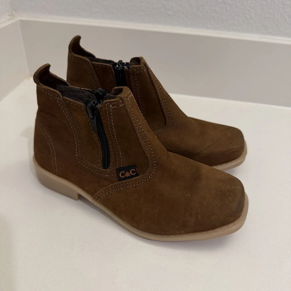 Kids Brazilian Leather Tan Brown Zip Up Wedge Ankle Boots US Youth 3 / 4 BRA 33 - Picture 5 of 9